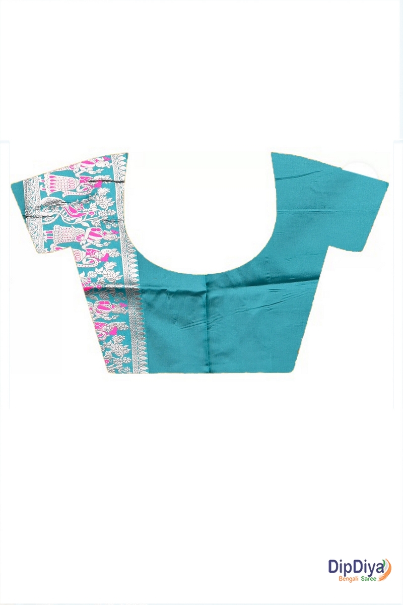 Dark Pink Green Cotton Silk Parza Baluchari Saree (585)